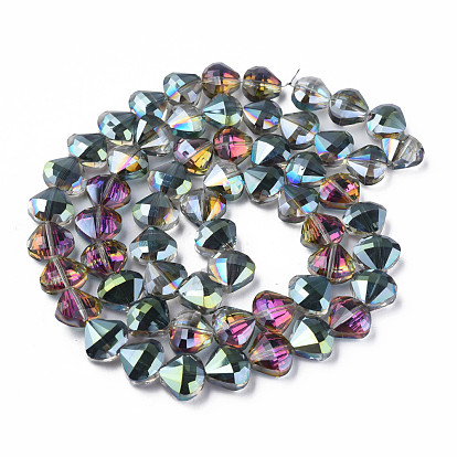 Electroplate Transparent Glass Beads Strands, Half Plated, Faceted, Teardrop