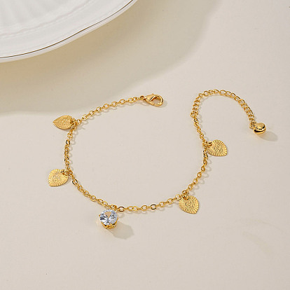 Модные регулируемые латунные прозрачные кубические цирконии браслеты в форме сердца с подвесками для женщин