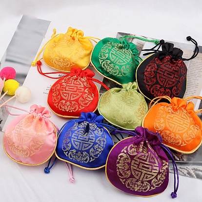 Chinese Style Cloth Pouches Drawstring Bags for Jewelry Storage, Half Round