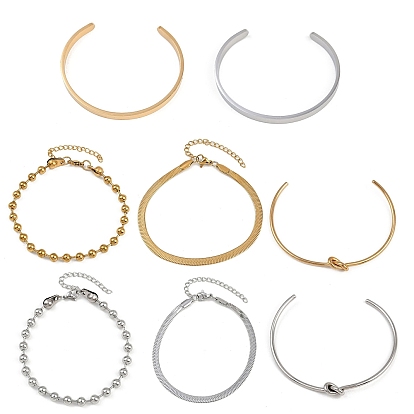 4шт. 304 наборы браслетов-цепочек и манжет из нержавеющей стали для женщин и мужчин