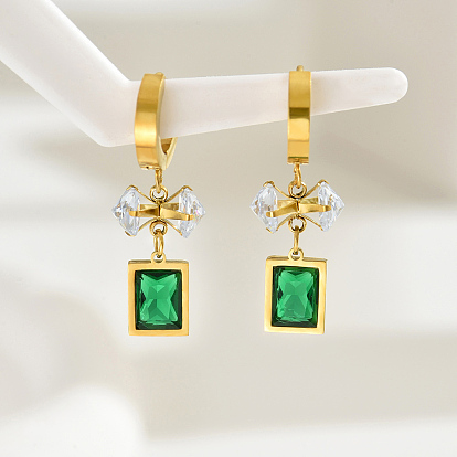 304 прямоугольные серьги-кольца из нержавеющей стали, с кубического циркония, золотые