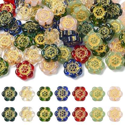 70 шт 7 цвета прозрачные стеклянные бусины, золотой металл обвитыми, цветок