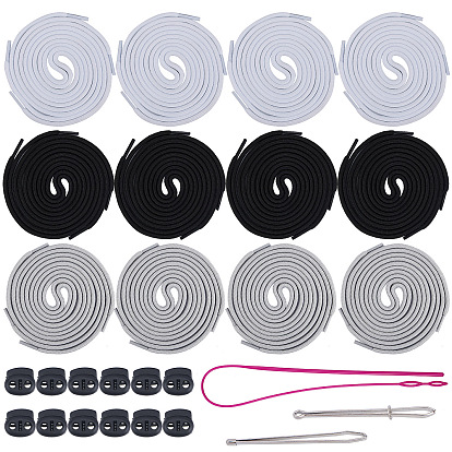 Sewing Tools Set, with Elastic Threaders Wear Elastic Band Tool, Polyester Cord, Stainless Steel Drawstring Threader and Tweezers Steel Bodkin
