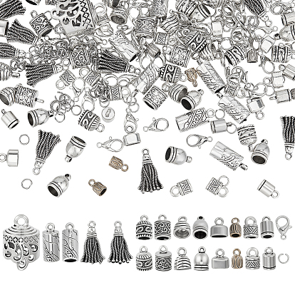 114 шт. 11 стили, концы шнура из сплава в тибетском стиле, Торцевые крышки, без кадмия и без свинца, с 57шт. карабинами и 114шт. соединительным кольцом