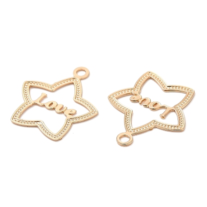 Long-Lasting Plated Brass Pendant Rhinestone Setting, Star with Word Love Charm