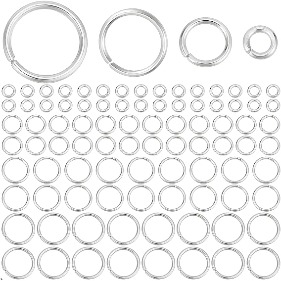 900pcs 4 styles 304 anneaux de jonction en acier inoxydable, Anneaux ouverts, connecteurs métalliques pour la fabrication de bijoux et accessoires de porte-clés