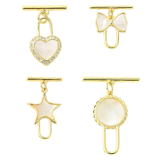 4шт. 4 стили латунные застежки-тоглы, с оболочкой, разнообразные