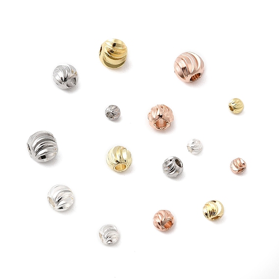 Рифленые круглые латунные бусины, долговечный, стойки покрытие, без свинца и без кадмия