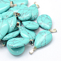 Teardrop Gemstone Pendants, with Platinum Tone Brass Findings, 25~29x16~17x5~6mm, Hole: 2x7mm