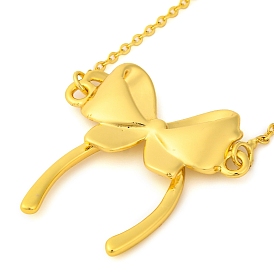 Brass Bowknot Pendant Necklaces, Cable Chain Neckalces for Women, Lead Free & Cadmium Free