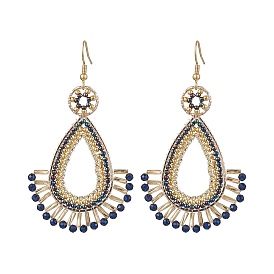 Handmade Seed Beads with Synthetic Blue Spinel Dangle Earrings, Teardrop
