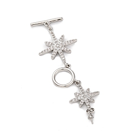 Brass Micro Pave Clear Cubic Zirconia Toggle Clasps, Star