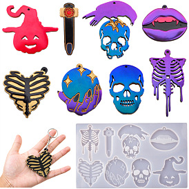 Halloween Theme DIY Silicone Pendant Molds, Resin Casting Molds, For UV Resin, Epoxy Resin Craft Making, Mixed Shapes