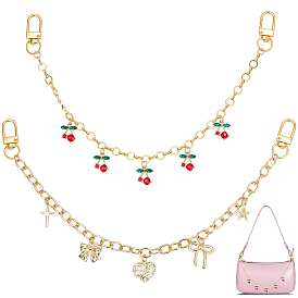 2шт. 2 стили: подвеска из сплава с рубинами, стразами, вишенкой и бантиком в форме сердца, латунные цепочки для сумок, аксессуары для замены сумок