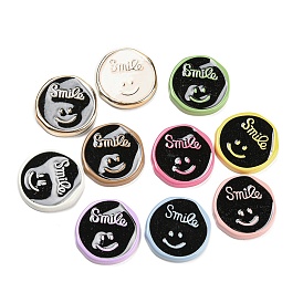 Opaque Resin Cabochons, Flat Round with Smiling Face