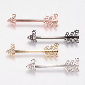 Brass Micro Pave Cubic Zirconia Pendants, Cadmium Free & Lead Free, Arrows
