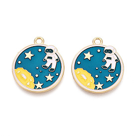 Crémaillère placage pendentifs en émail d'alliage, sans cadmium et sans nickel et sans plomb, rond plat avec astronaute, or et de lumière