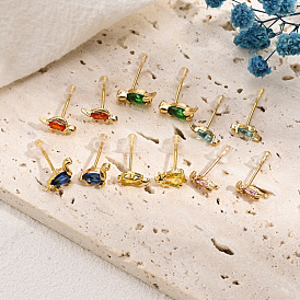 Dinosaur Gemstone Stud Earrings in 14K Gold Plating - Fun Animal Candy Colors