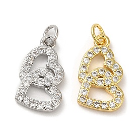 Eco-Friendly Brass Micro Pave Cubic Zirconia Pendants, with Jump Ring, Lead Free & Cadmium Free, Heart Charm