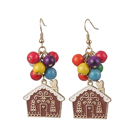 Alloy Enamel Dangle Earrings, with Synthetic Turquoise Round Beads and Brass Earring Hooks, House