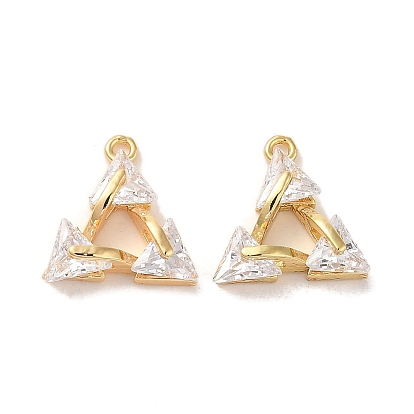 Brass Micro Pave Clear Cubic Zirconia Charms, Cadmium Free & Nickel Free & Lead Free, Triangle