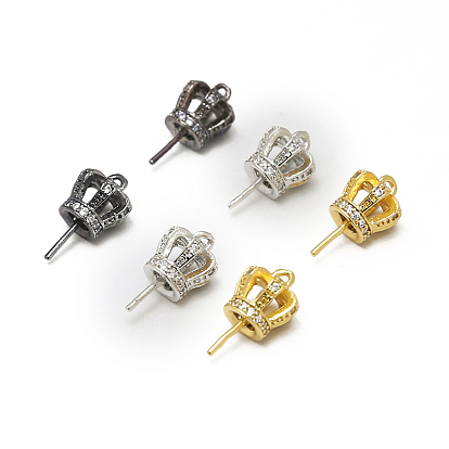 Brass Micro Pave Clear Cubic Zirconia Head Pins with Loop, for Ghost Witch Baroque Pearl Making, Crown