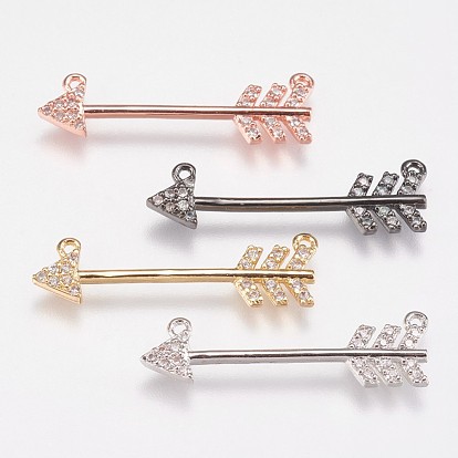 Brass Micro Pave Cubic Zirconia Pendants, Cadmium Free & Lead Free, Arrows