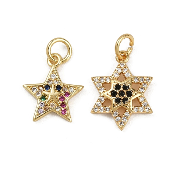 Латунные микро проложить кубического циркония подвески, без кадмия и без свинца, звезда, реальный 18 k позолоченный, с целью перехода в кольце