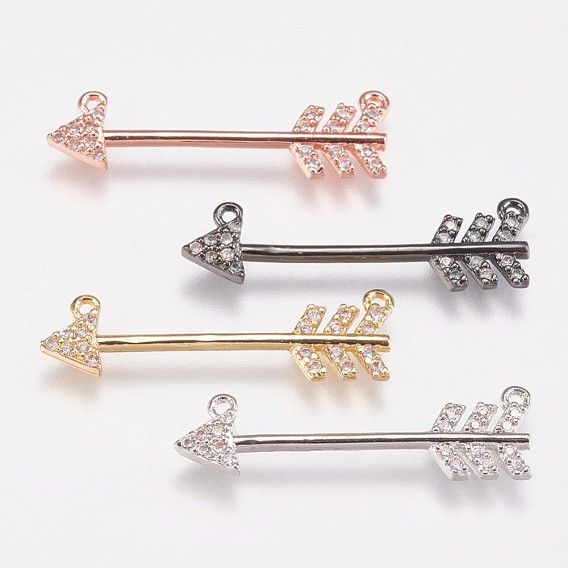 Brass Micro Pave Cubic Zirconia Pendants, Cadmium Free & Lead Free, Arrows