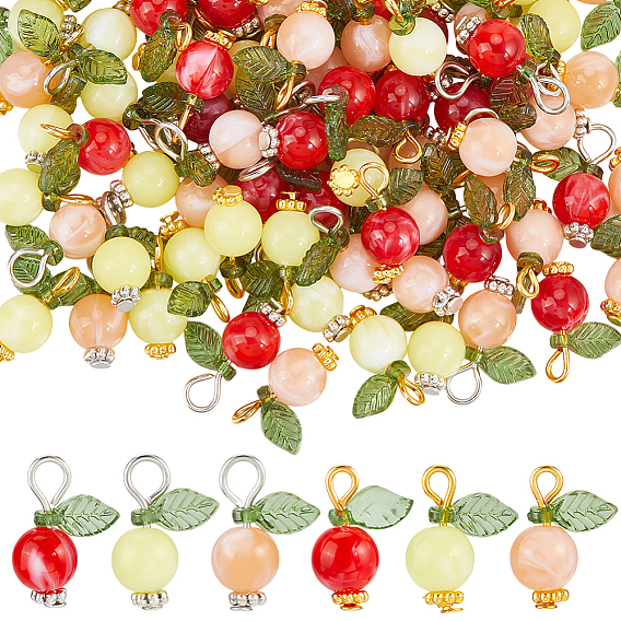 120 шт 6 стили акриловые подвески, с железными штифтами с плоской головкой, фруктовые прелести