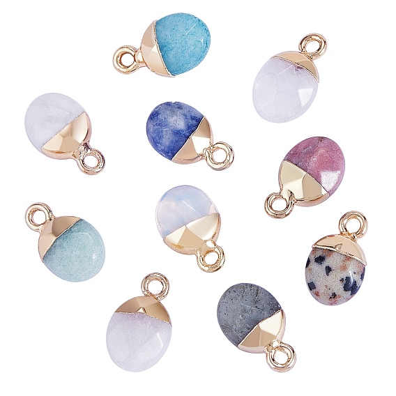 10шт 10 стили гальванические подвески из натуральных и синтетических драгоценных камней, с железной фурнитурой золотого цвета, граненые, овальные, смешанные окрашенные и неокрашенные