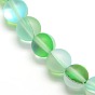 Brins synthétiques de perles de lune, teint, perles holographiques, demi couleur ab plaqué, givré, ronde