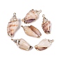 Electroplated Golden Brass Trim Natural Spiral Shell Pendants, Conch Charms
