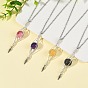 4 piezas 4 colores labradorita natural y cuarzo amarillo hematoide y amatista y jade verde teñido redondo con colgante cónico 304 collares de cadena de cable de acero inoxidable para mujer, color mezclado