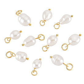 10шт 2 стили подвески из натурального культивированного пресноводного жемчуга, рисовые прелести, с 304 кольцами из нержавеющей стали, золотые
