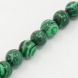 Perles synthétiques malachite brins, ronde, teint
