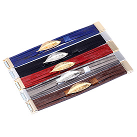 Genuine Cowhide Leather Cord Multi-strand Bracelets, with Alloy Findings and Wax Polyester Cords, Leaf