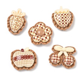 Кабошоны из непрозрачной смолы с клетчатым узором, клубника/яблоко/вишня/цветок/морковь