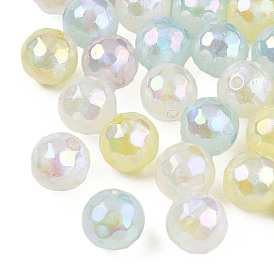 Perles acryliques plaquées, nacré, ronde à facettes