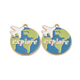 Подвески из эмали и сплава, без кадмия, без никеля и без свинца, плоский круг с самолетом и словом «исследуй», золотой свет