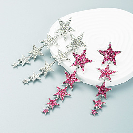 Sparkling Fringe Earrings with Bold Alloy Star and Dazzling Rhinestones