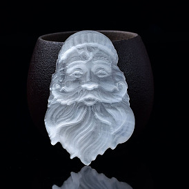 Christmas Santa Claus Head Natural Selenite Figurines, Reiki Energy Stone Display Decorations, for Home Feng Shui Ornament