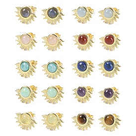 Gemstone Stud Earrings, with Golden Tone Rack Plating Brass Findings, Sun