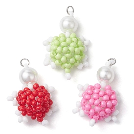 3Pcs 3 Colors Handmade Glass Seed Beads, Loom Pattern, Tortoise Pendants