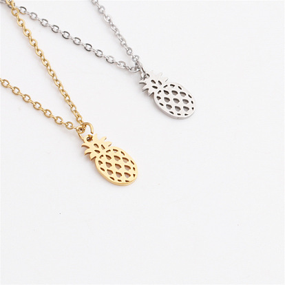 Stainless Steel Pineapple Pendant Necklace for Men - Laser Cut and Polished Hollow Design