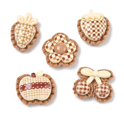 Кабошоны из непрозрачной смолы с клетчатым узором, клубника/яблоко/вишня/цветок/морковь