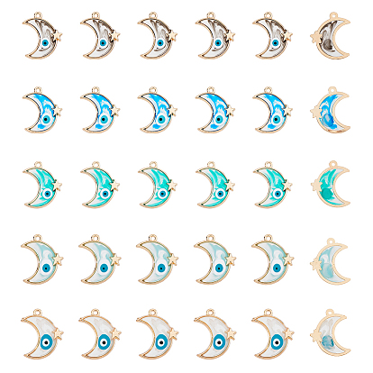 30 шт 5 цвета сплава эмалевые подвески, золотые, луна со звездой и злым глазом