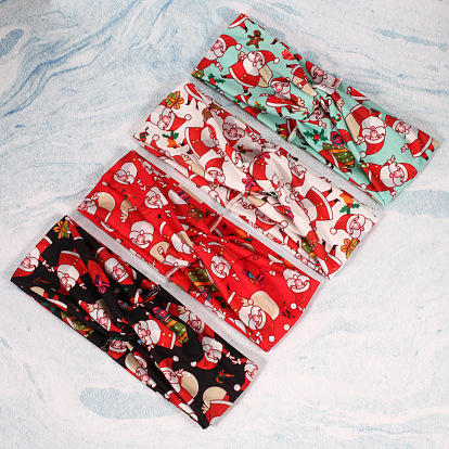 Christmas Hair Accessories with Santa Claus, Bell and Reindeer Print - Festive Headbands for Women