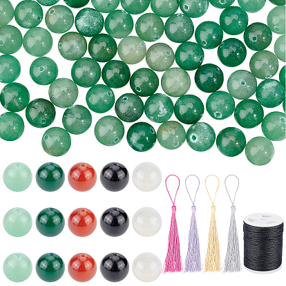 DIY Gemstone Necklace Making Kits, Including Natural Green Aventurine & Black Onyx & Red Agate & Agate & White Agate Beads, Polyester Tassel Decorations