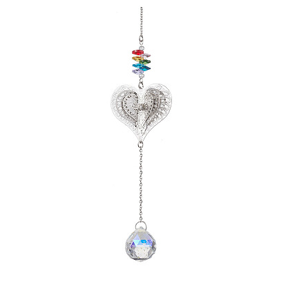 Латунные полые подвесные украшения в форме сердца/совы/ангела/бабочки, Цепочка из нержавеющей стали и круглая стеклянная кисточка для украшения дома и сада на открытом воздухе